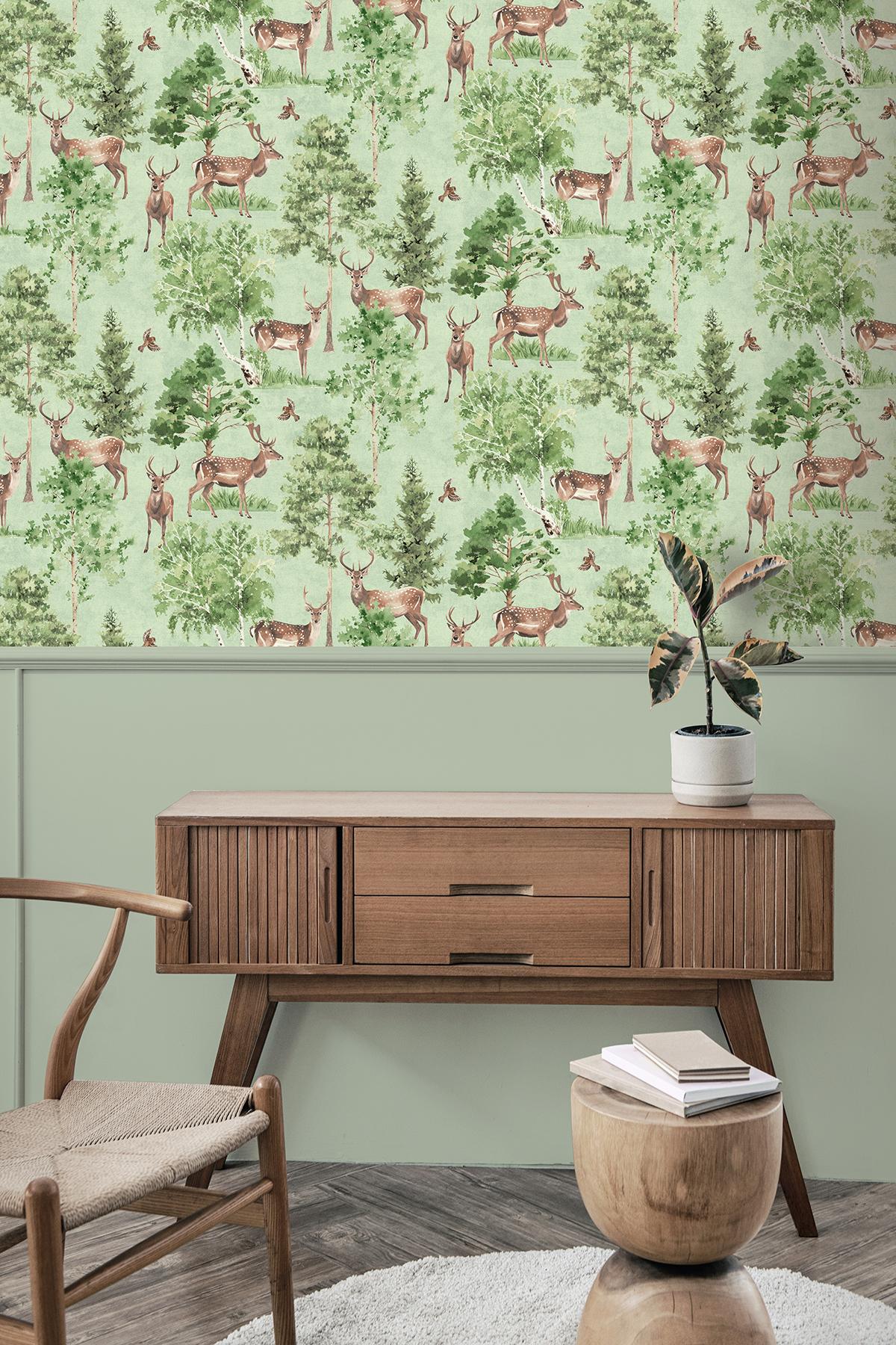 York Cletis Neutral Deer Forest Wallpaper
