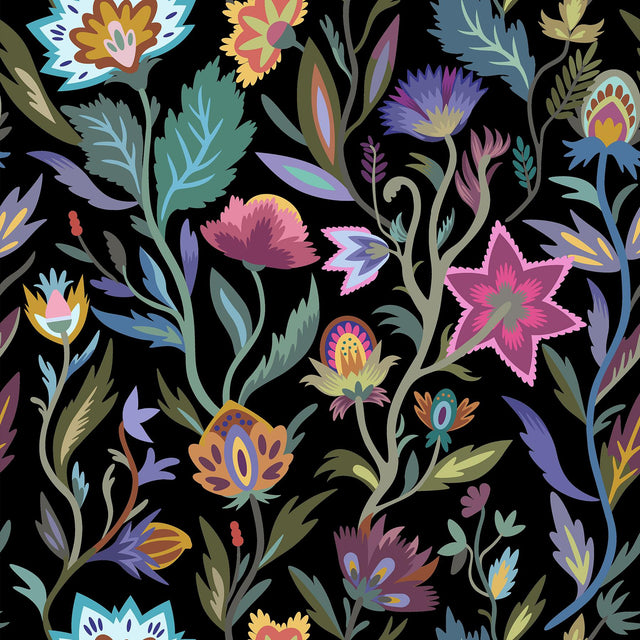 York Mallory Black Vivid Floral Wallpaper