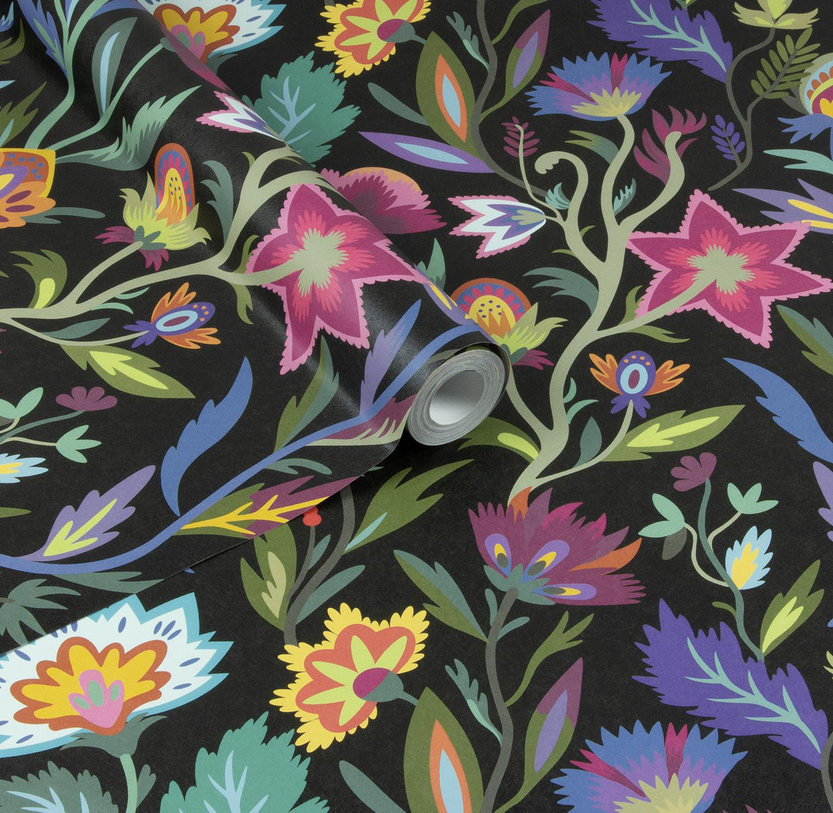 York Mallory Black Vivid Floral Wallpaper