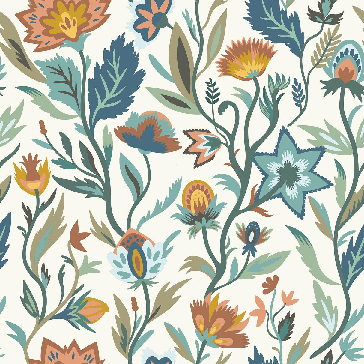 York Mallory Blue Vivid Floral Wallpaper