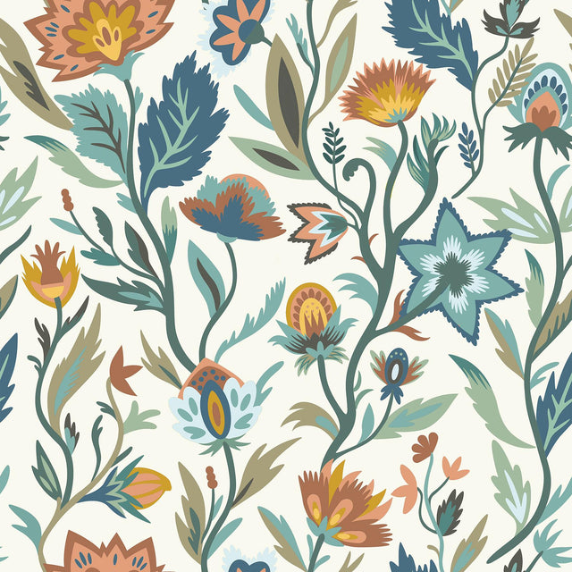 York Mallory Blue Vivid Floral Wallpaper