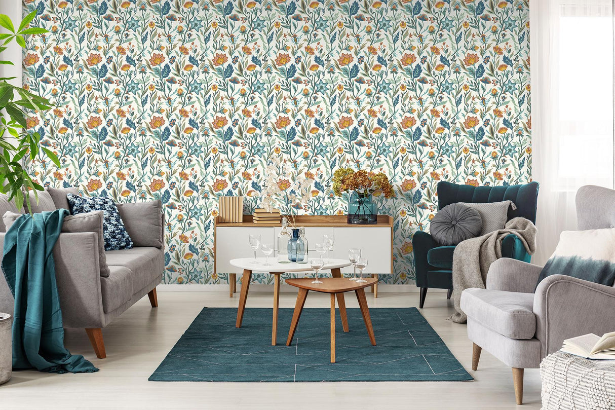 York Mallory Blue Vivid Floral Wallpaper