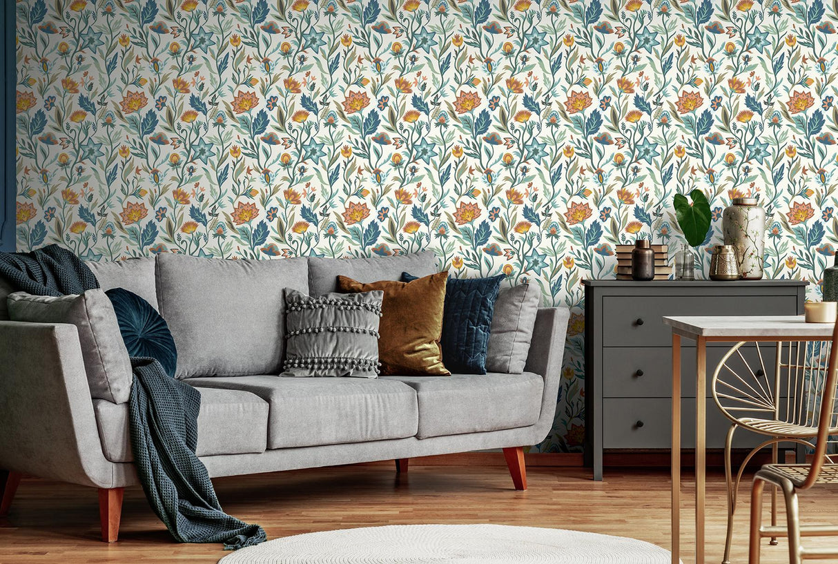 York Mallory Blue Vivid Floral Wallpaper
