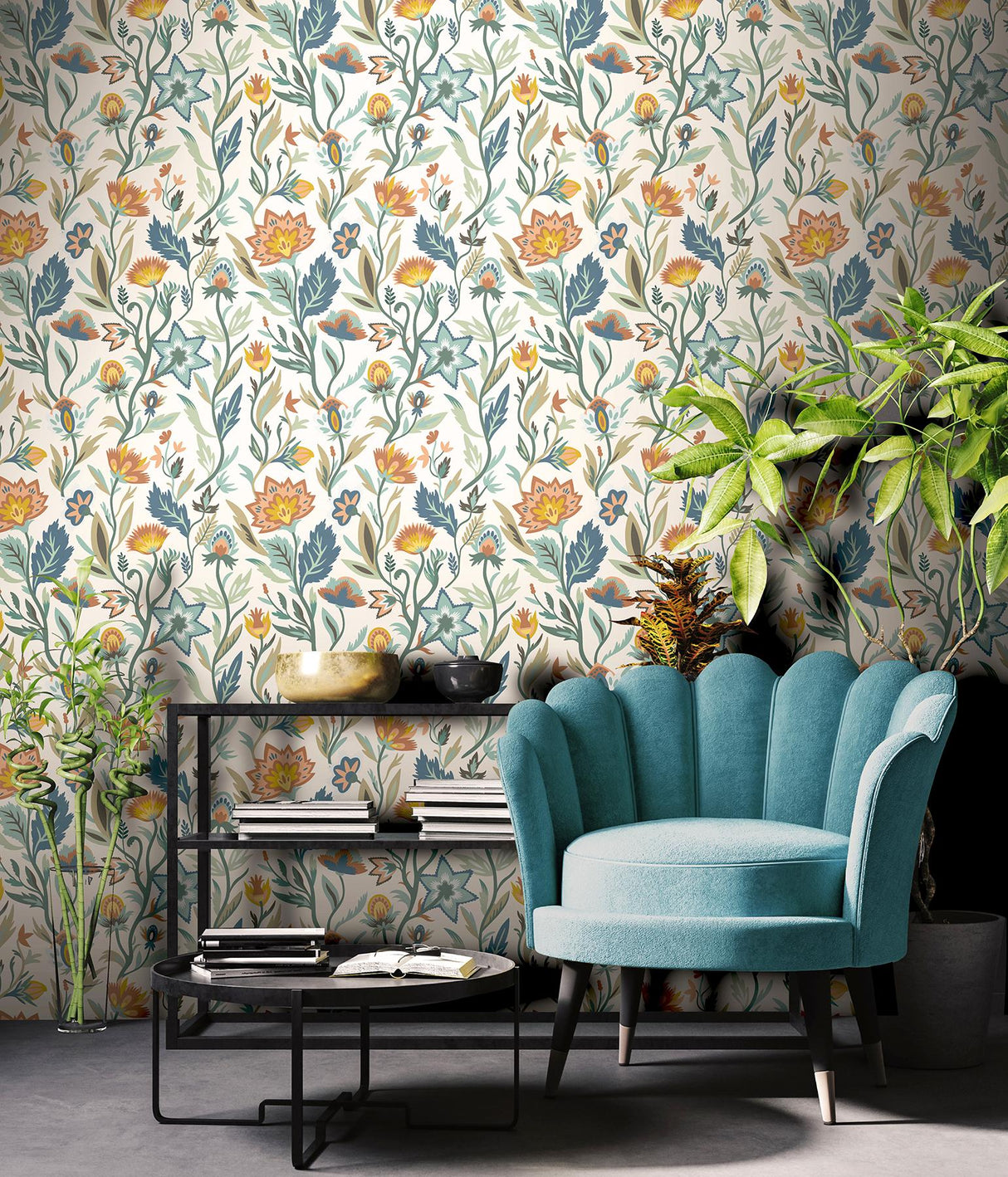 York Mallory Blue Vivid Floral Wallpaper