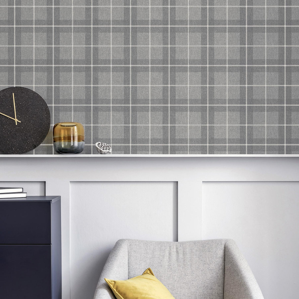 York Hudson Grey Checkered Plaid Wallpaper