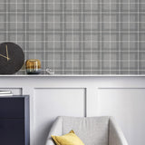 York Hudson Grey Checkered Plaid Wallpaper