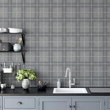 York Hudson Grey Checkered Plaid Wallpaper