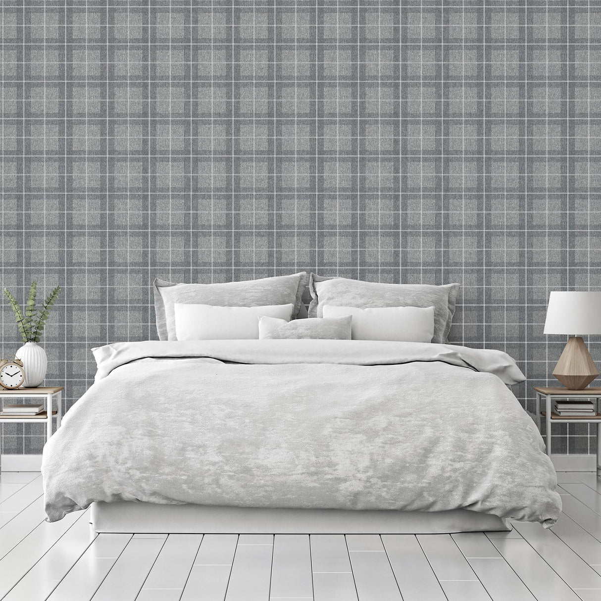 York Hudson Grey Checkered Plaid Wallpaper