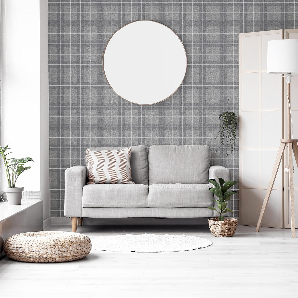 York Hudson Grey Checkered Plaid Wallpaper