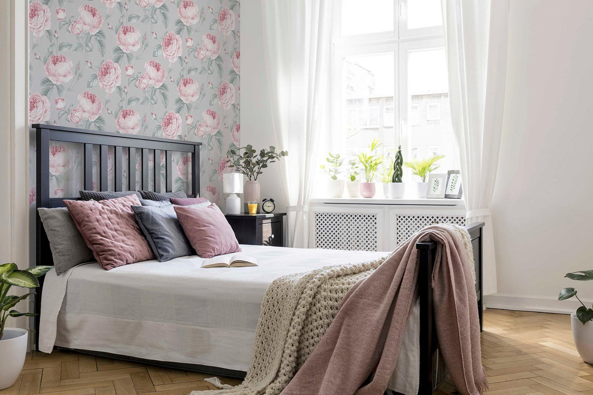 York Rosaline Light Grey Floral Wallpaper