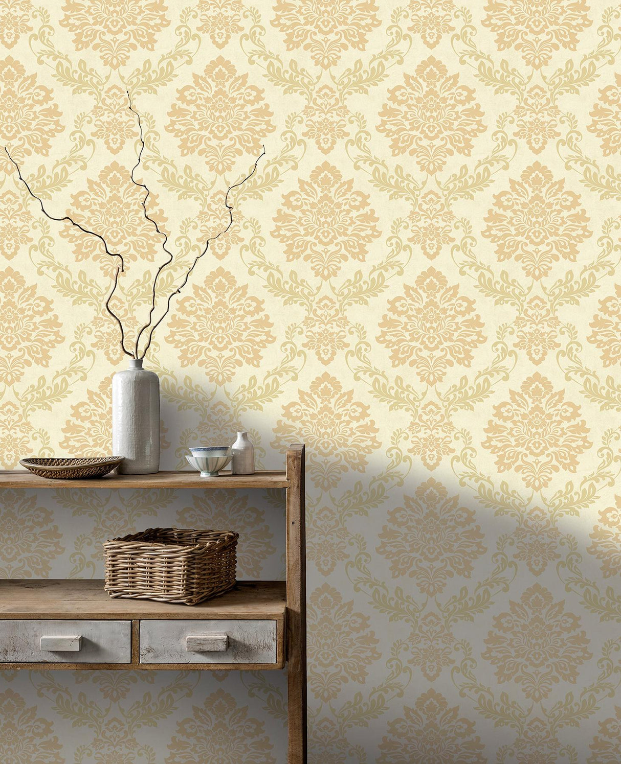 York Harriet Khaki Damask Wallpaper