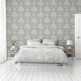 York Harriet Silver Damask Wallpaper
