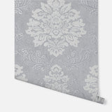 York Harriet Silver Damask Wallpaper