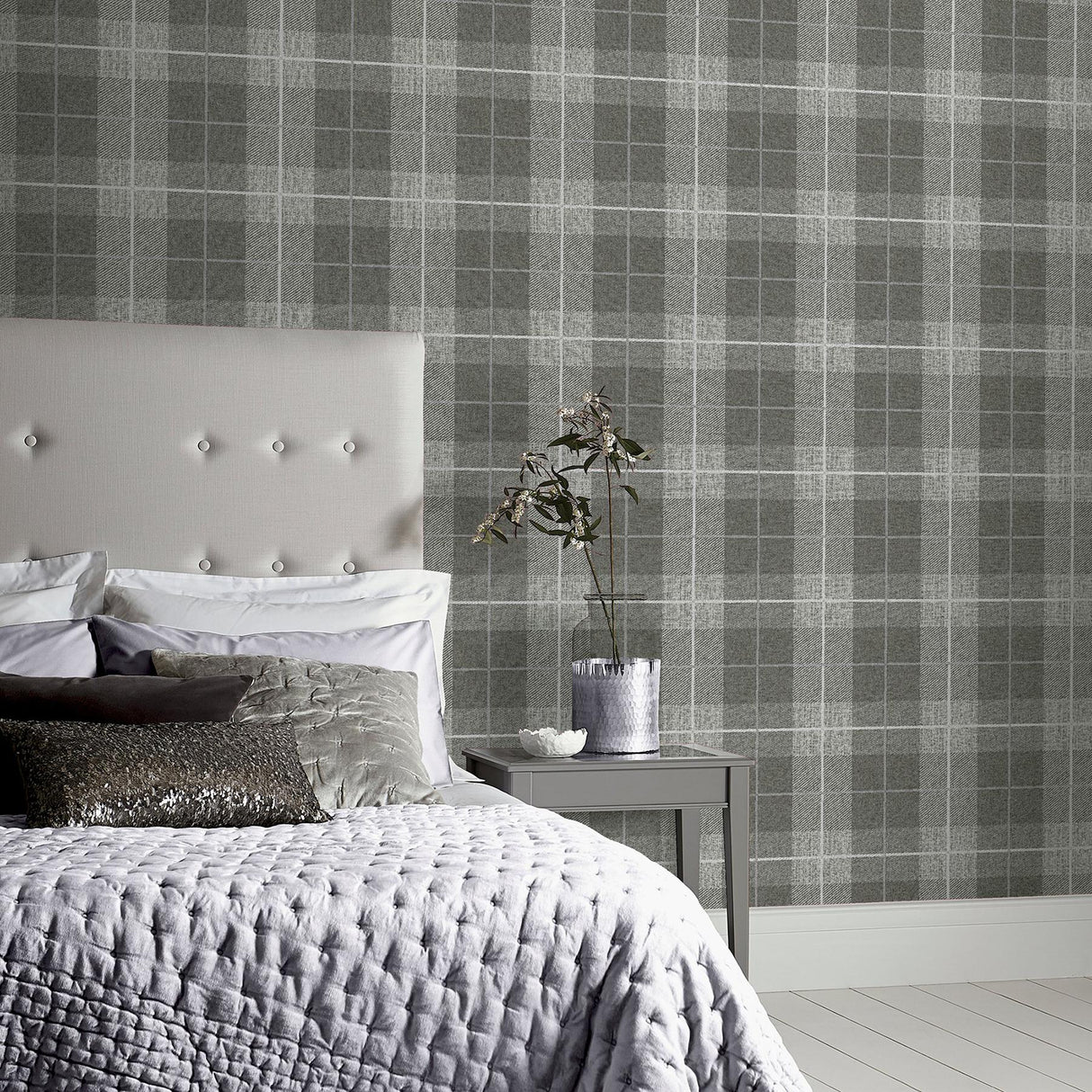 York Hector Charcoal Plaid Wallpaper