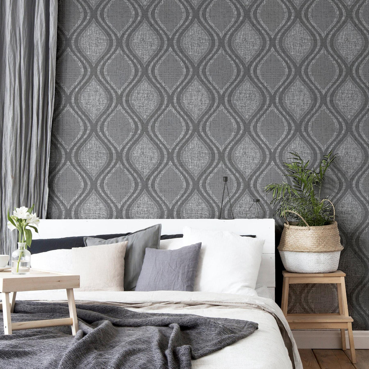 York Ignatius Charcoal Ogee Wallpaper