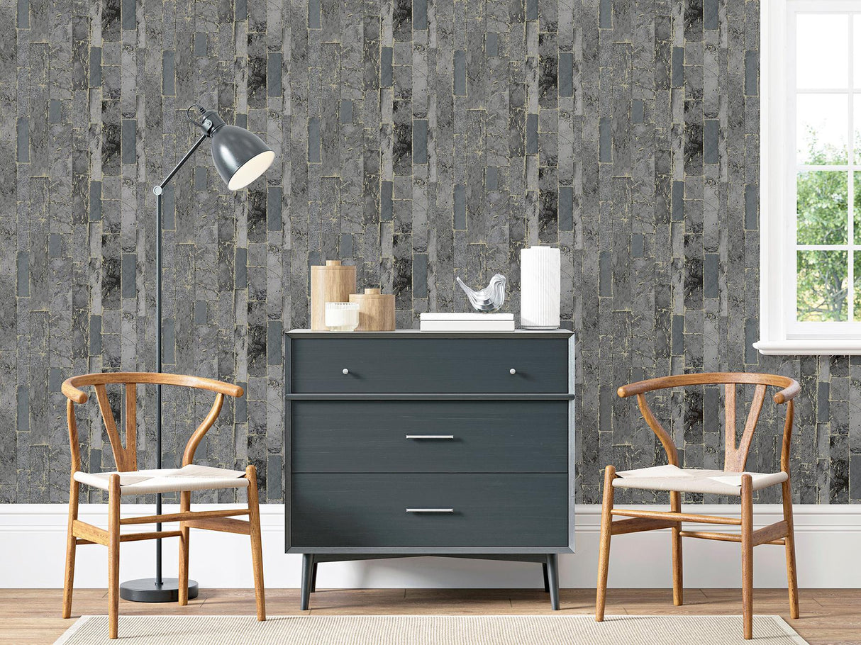 York Kintsugi Black Geometric Wallpaper