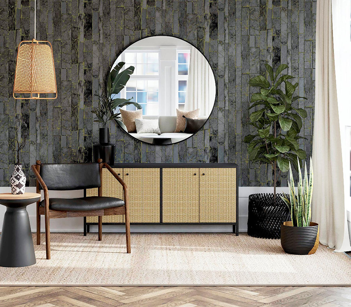York Kintsugi Black Geometric Wallpaper