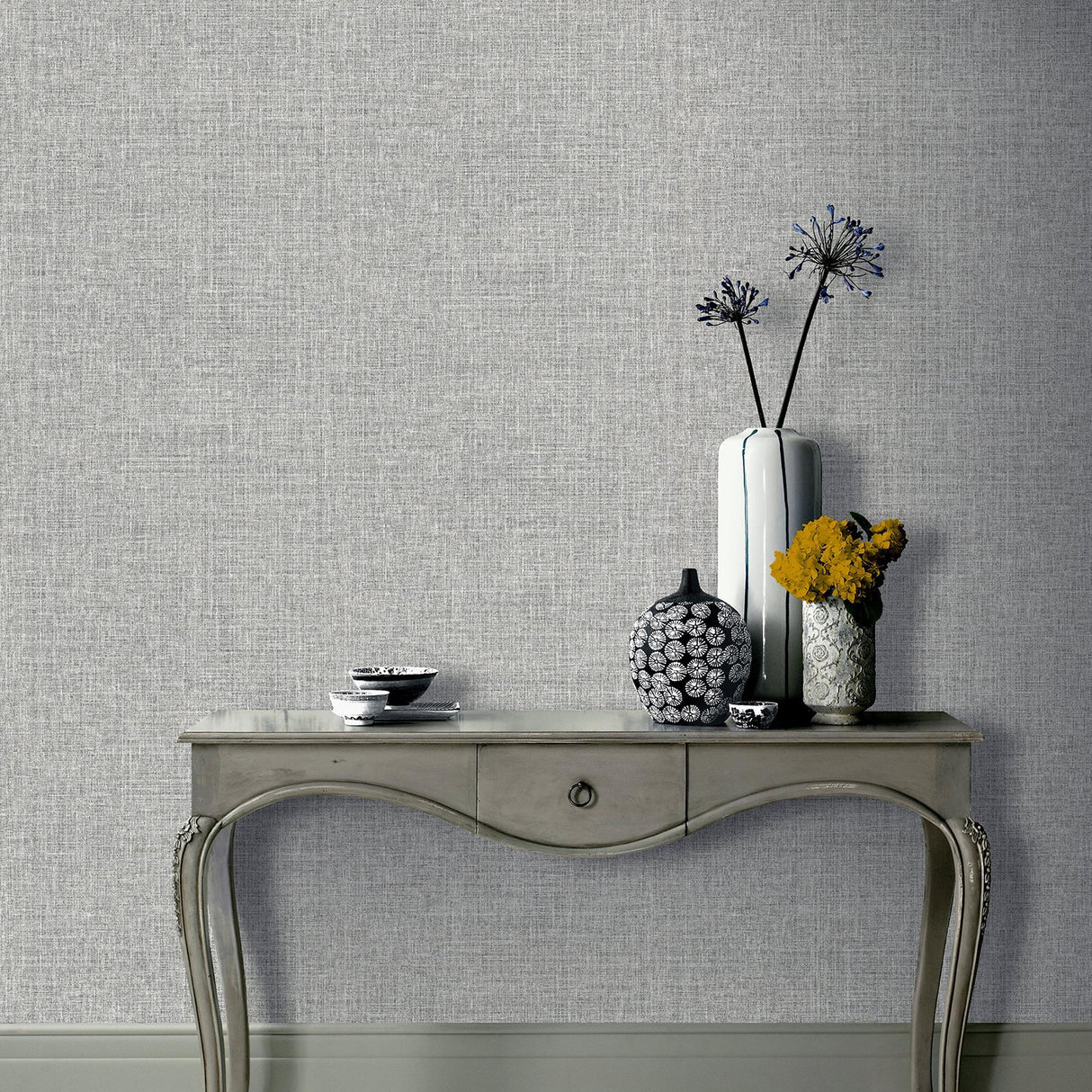 York Elfrida Grey Linen Wallpaper