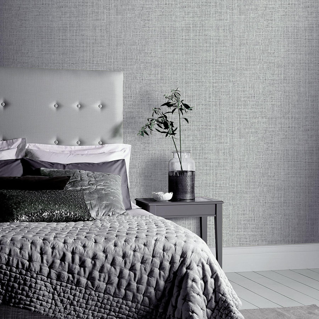 York Elfrida Grey Linen Wallpaper
