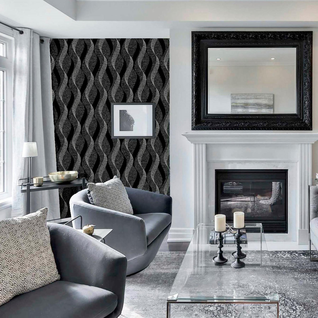 York Wilhelmina Black Ribbon Wallpaper