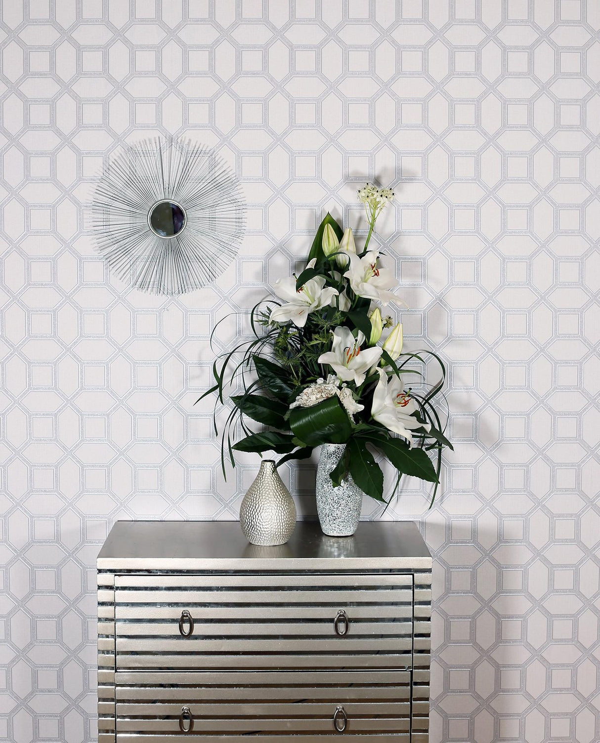 York Marjorie Silver Trellis Wallpaper