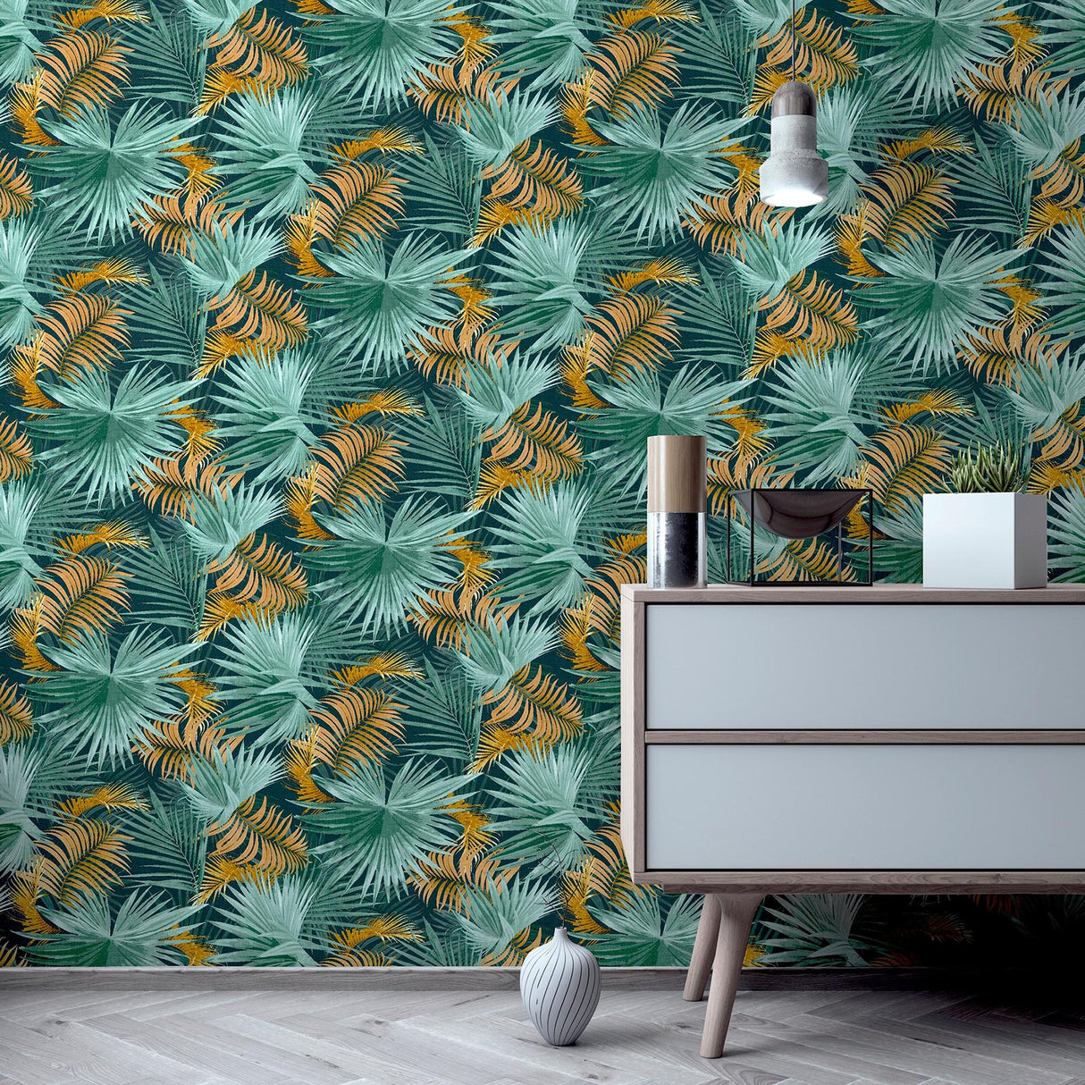 York Esau Teal Jungle Palms Wallpaper