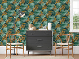 York Esau Teal Jungle Palms Wallpaper