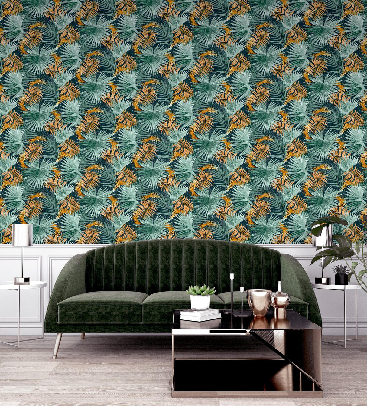 York Esau Teal Jungle Palms Wallpaper