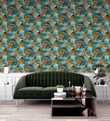 York Esau Teal Jungle Palms Wallpaper