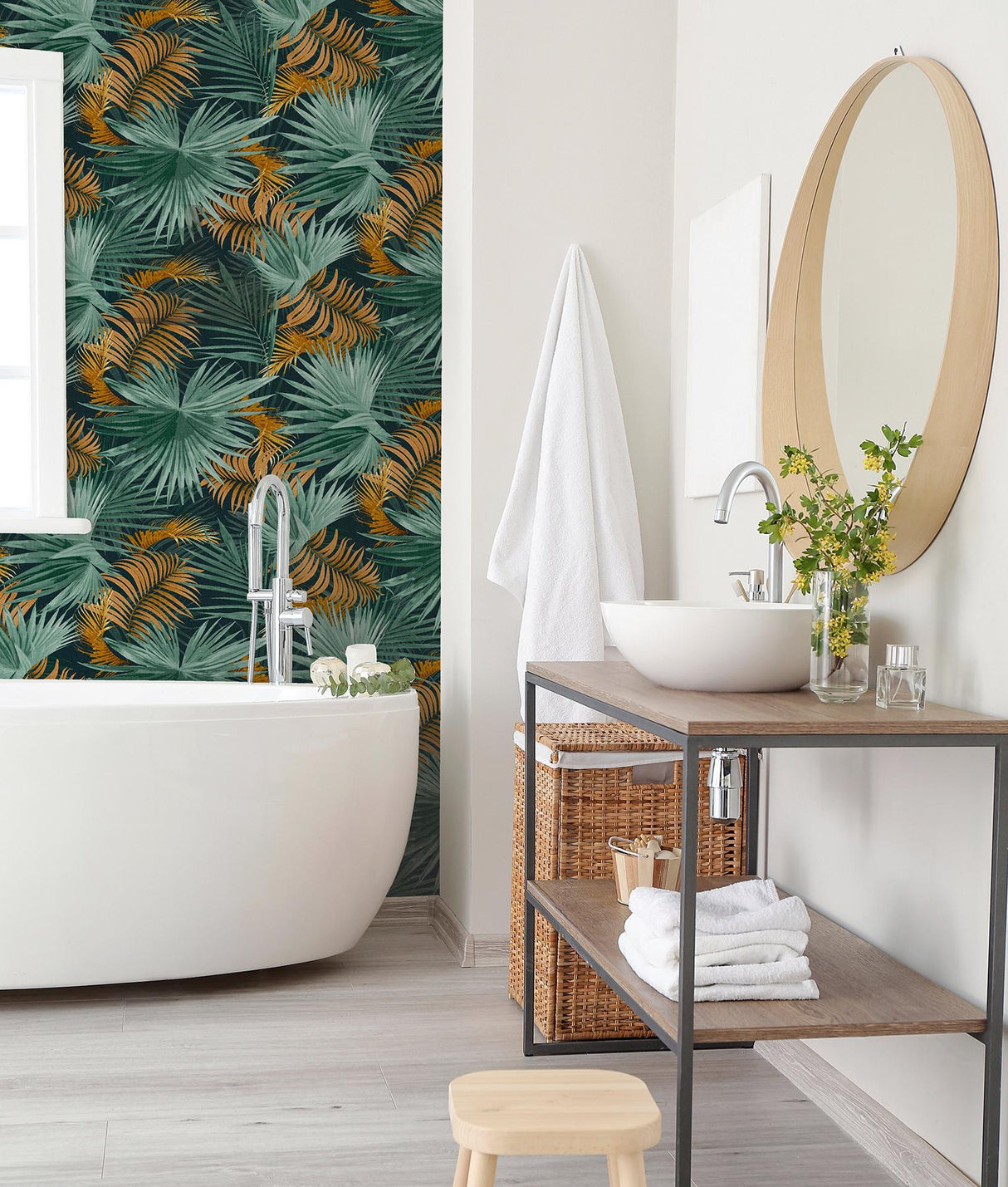 York Esau Teal Jungle Palms Wallpaper