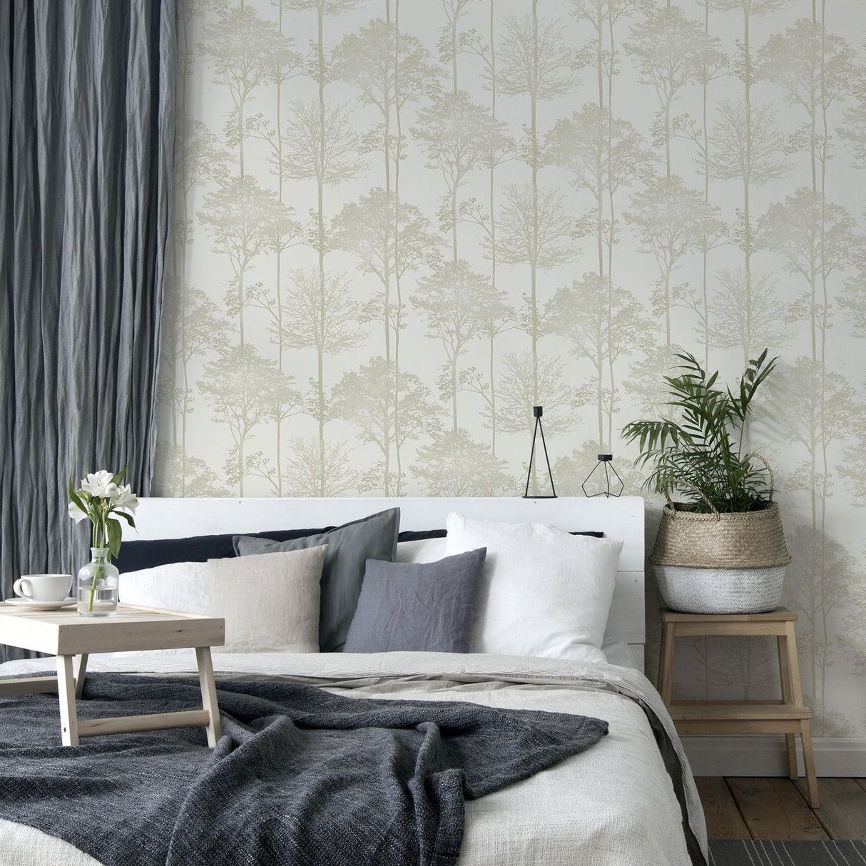 York Indra Neutral Forest Silhouette Wallpaper