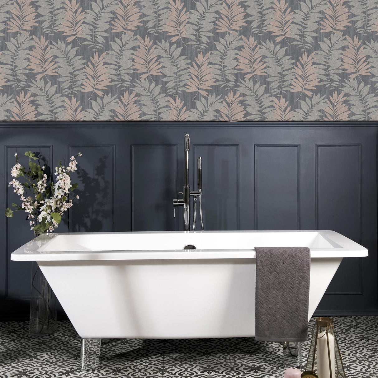 York Bernis Slate Palm Leaf Wallpaper