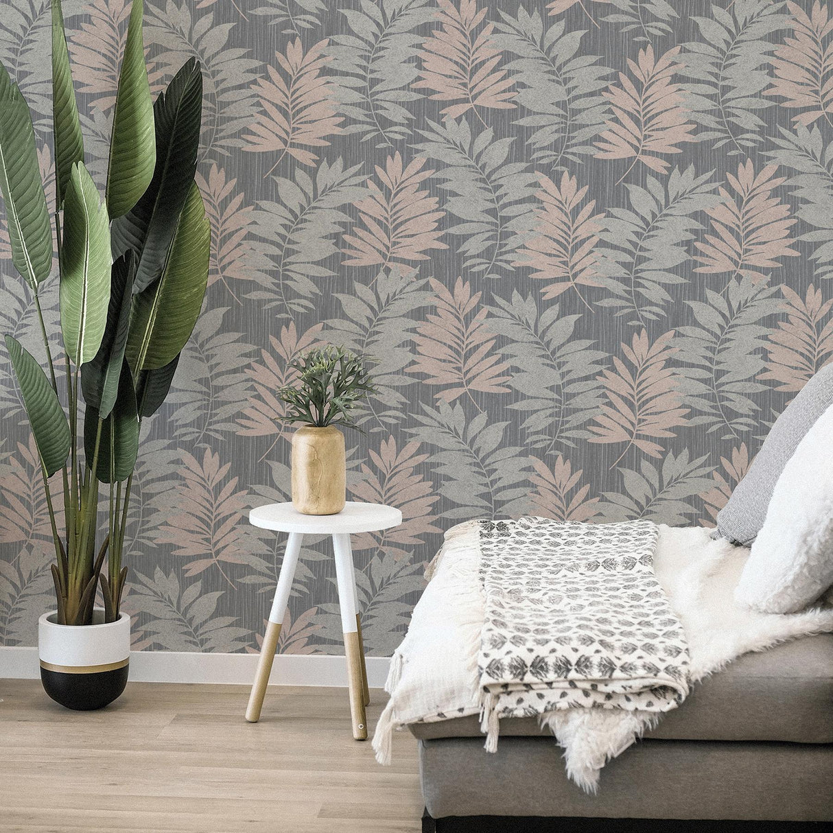York Bernis Slate Palm Leaf Wallpaper