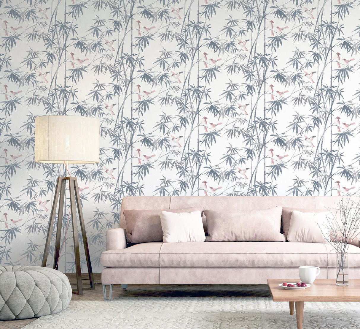 York Arisu Grey Birds and Bamboo Wallpaper