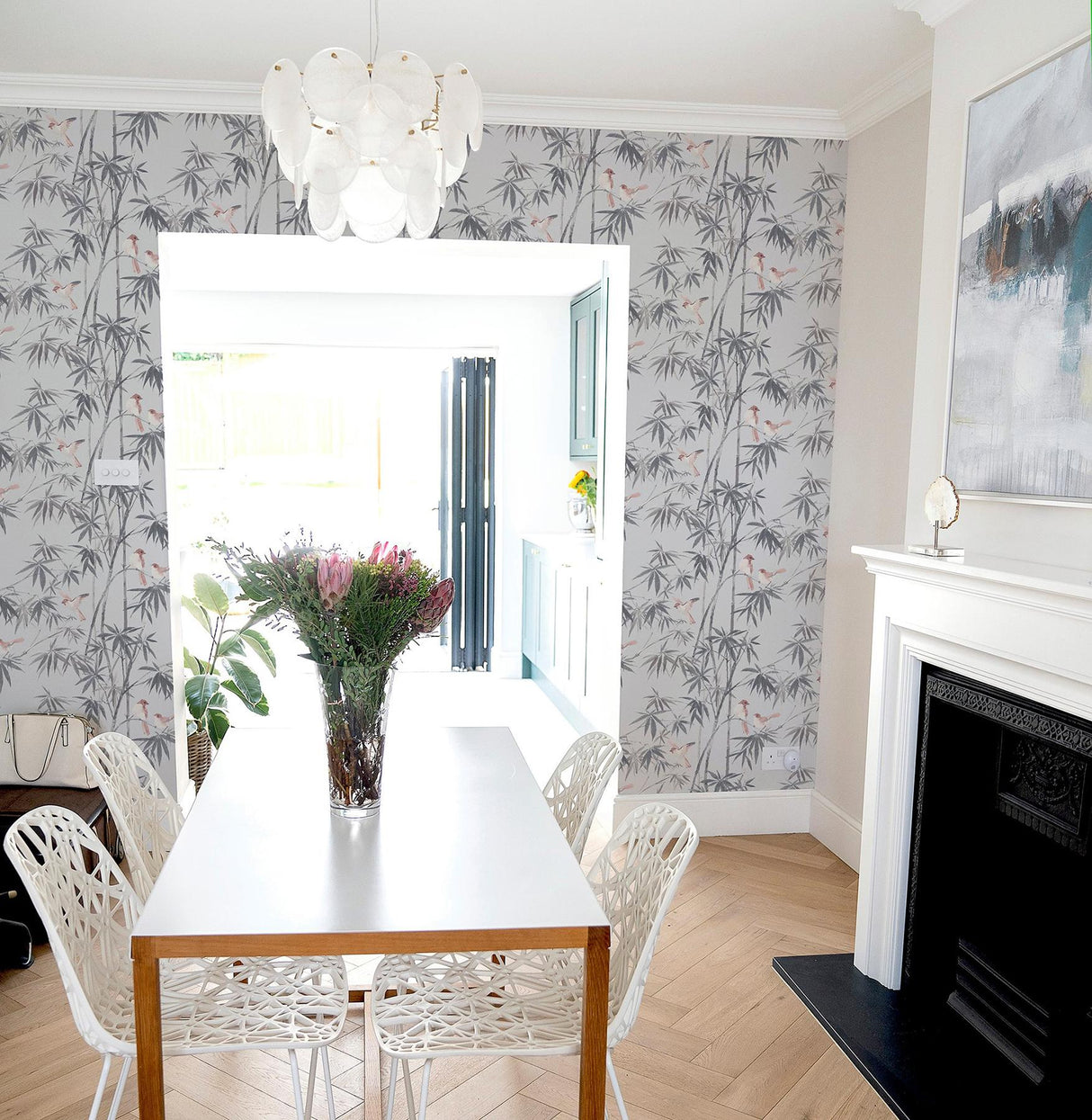 York Arisu Grey Birds and Bamboo Wallpaper