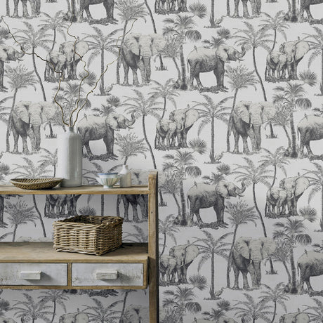 York Adelia Neutral Elephant Grove Wallpaper