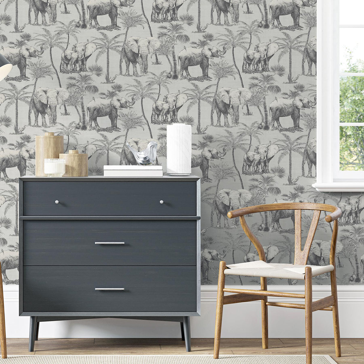 York Adelia Neutral Elephant Grove Wallpaper