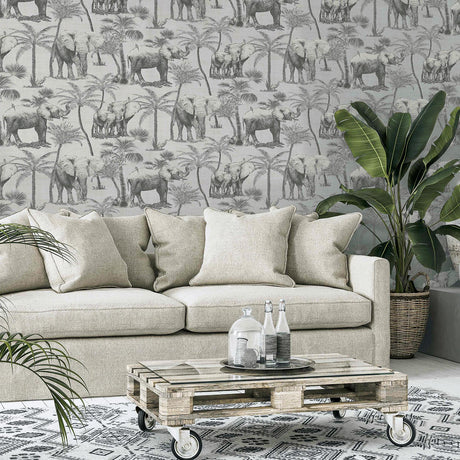 York Adelia Neutral Elephant Grove Wallpaper