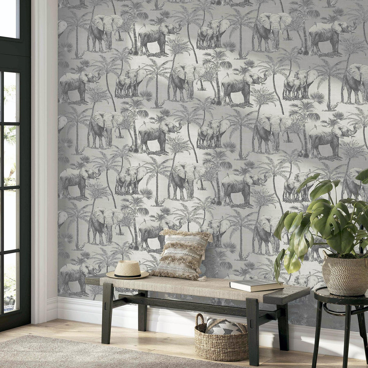 York Adelia Neutral Elephant Grove Wallpaper