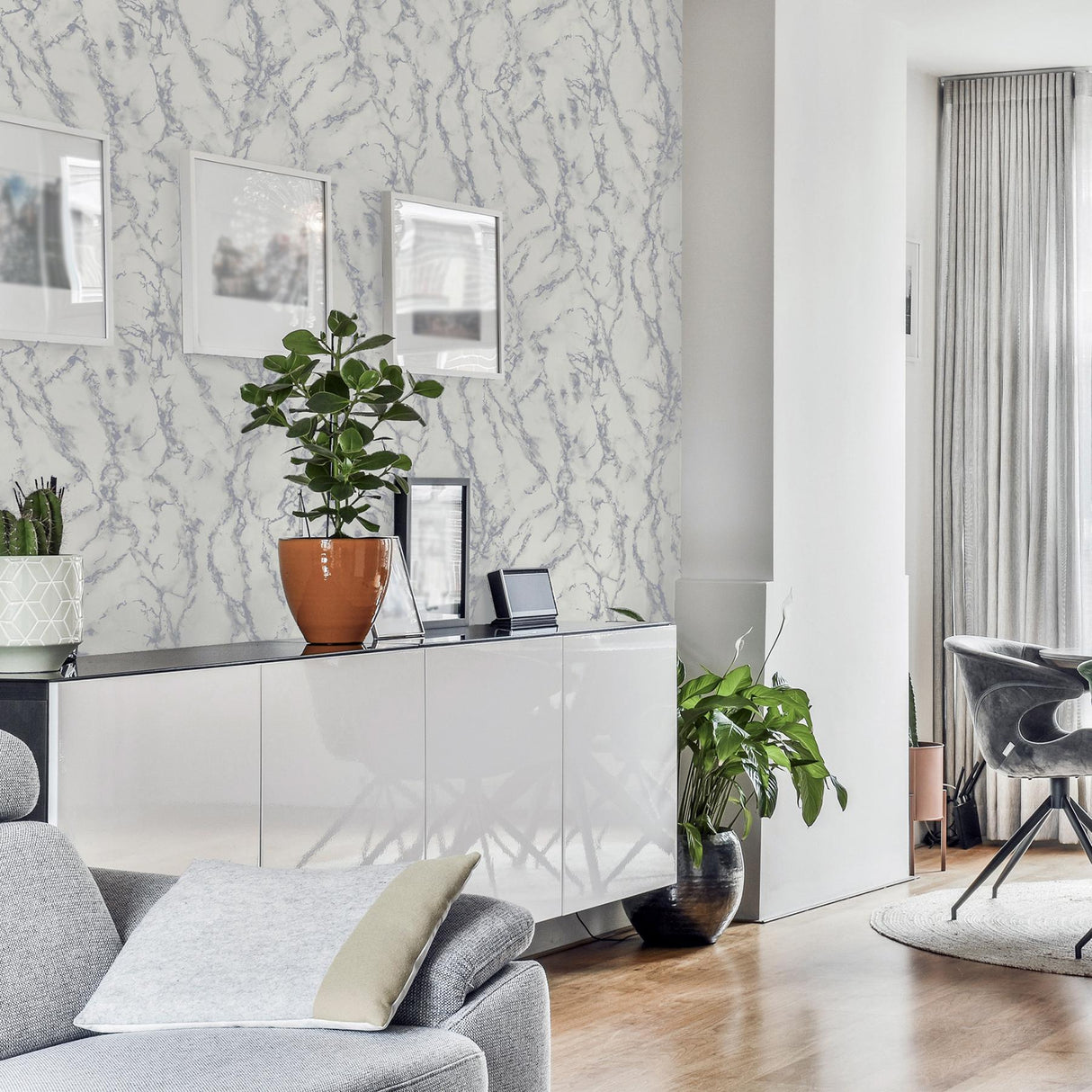 York Siward White Metallic Marble Wallpaper