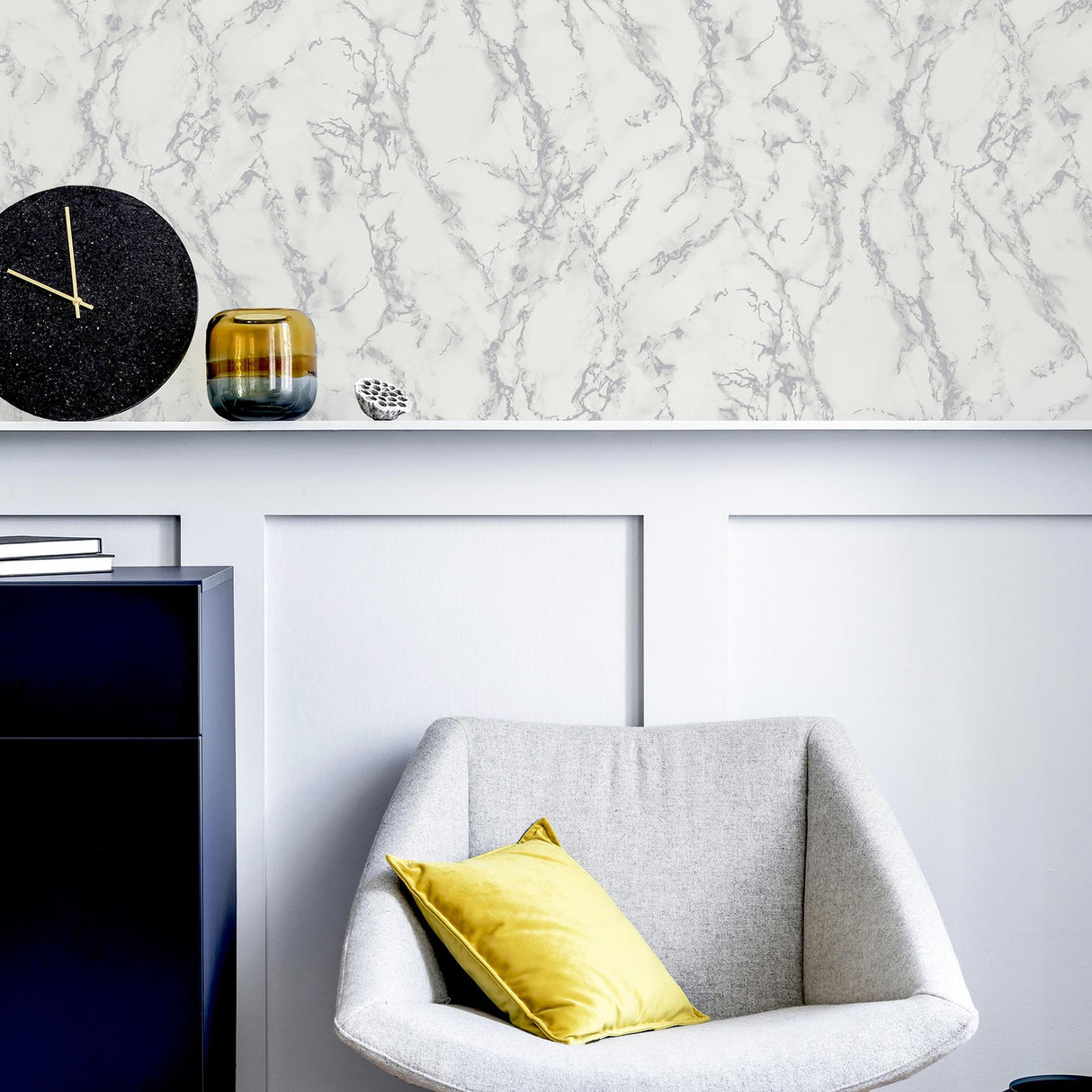 York Siward White Metallic Marble Wallpaper