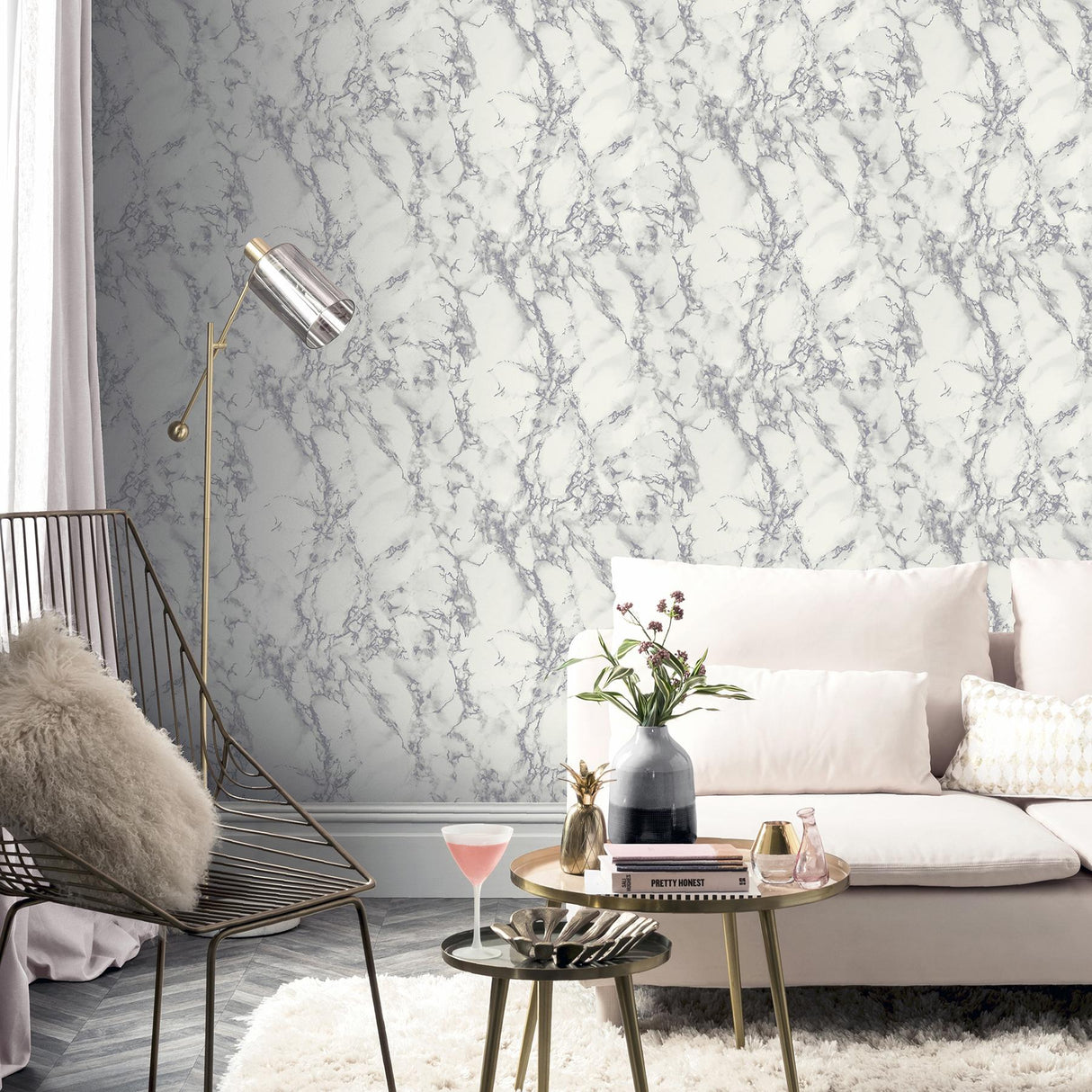York Siward White Metallic Marble Wallpaper