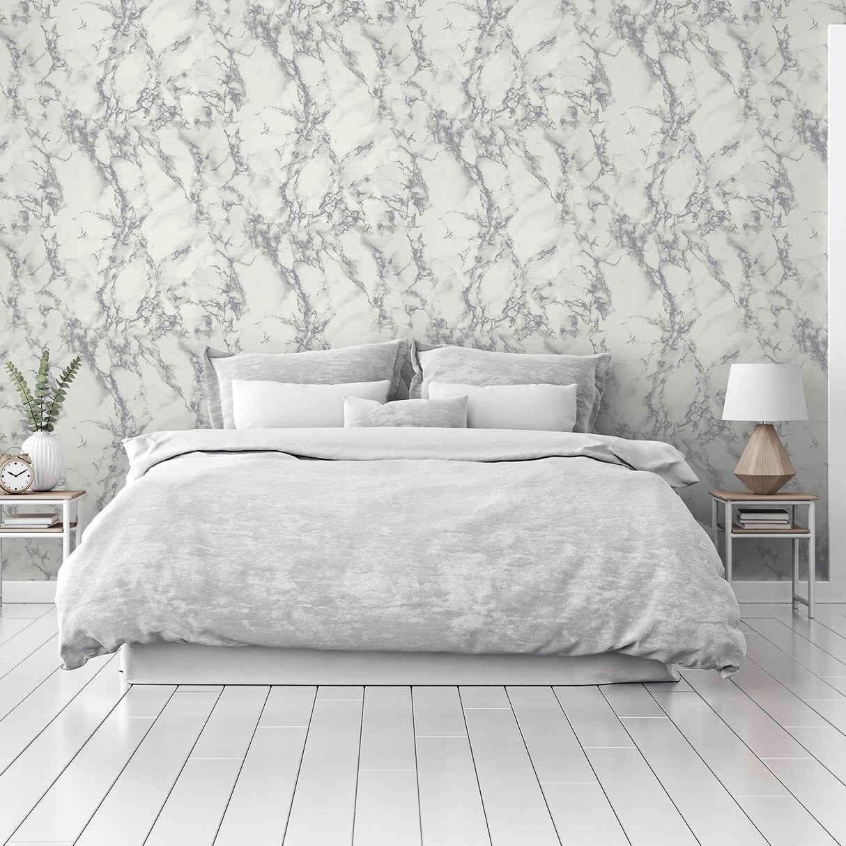 York Siward White Metallic Marble Wallpaper