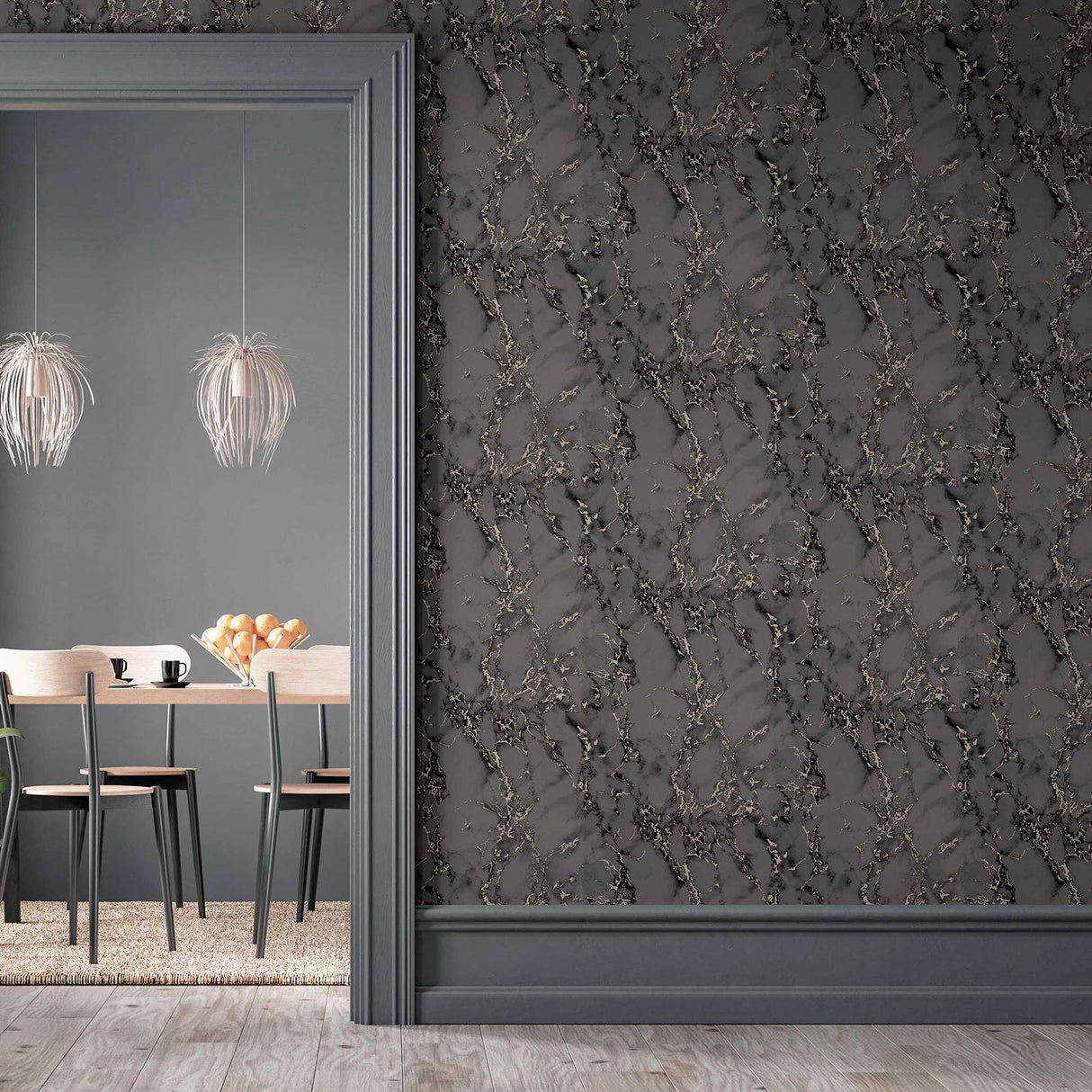 York Siward Charcoal Metallic Marble Wallpaper