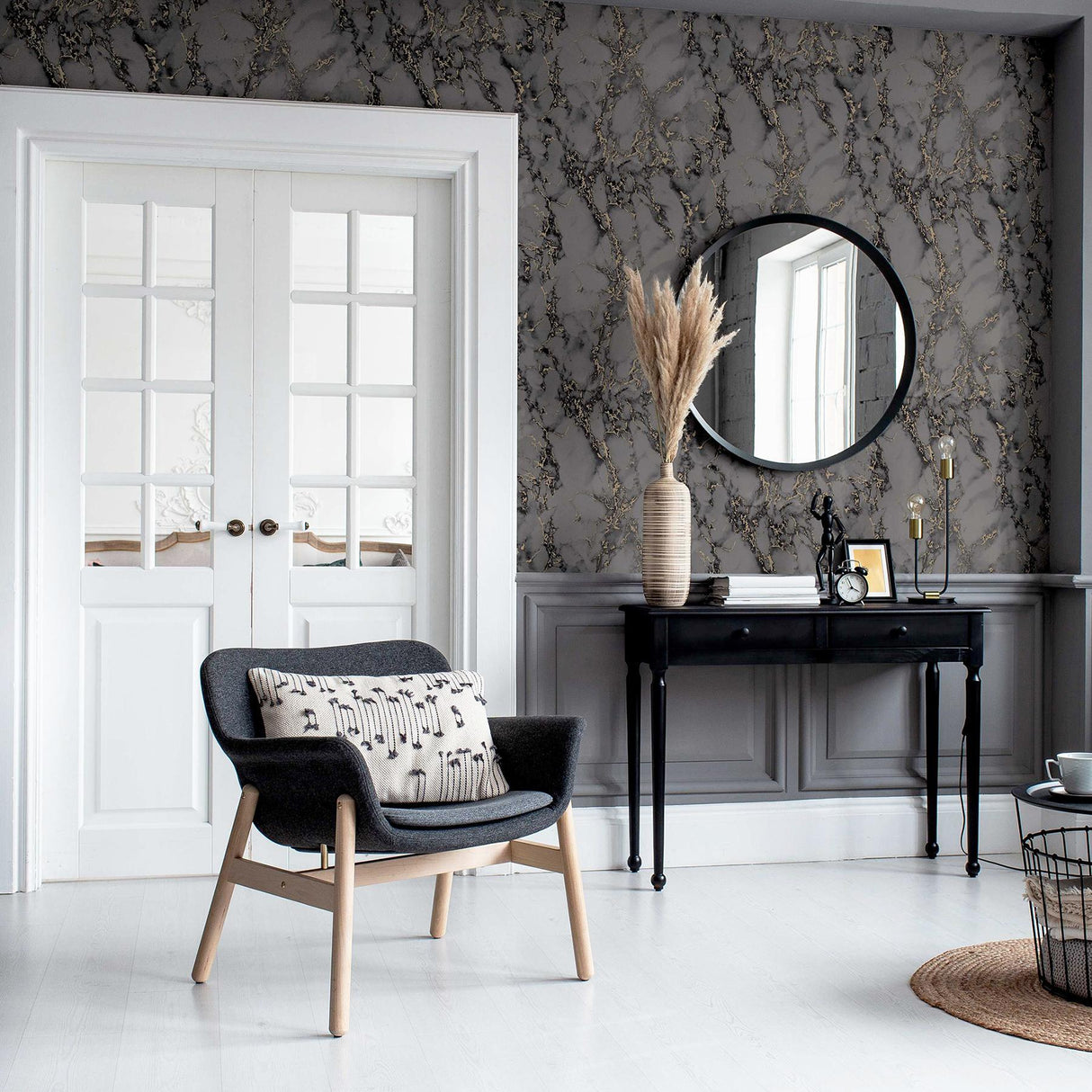 York Siward Charcoal Metallic Marble Wallpaper