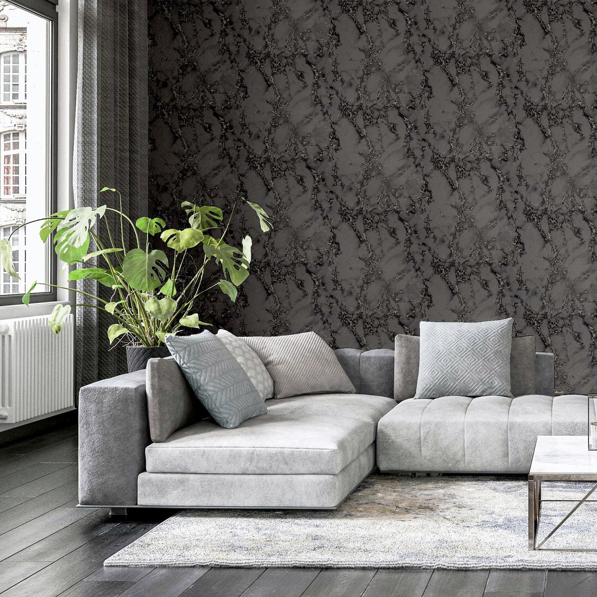 York Siward Charcoal Metallic Marble Wallpaper