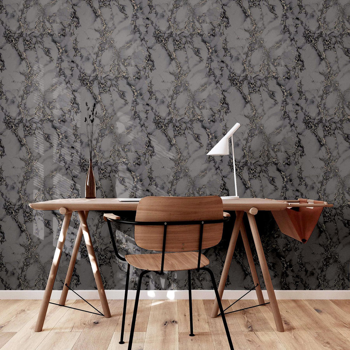York Siward Charcoal Metallic Marble Wallpaper