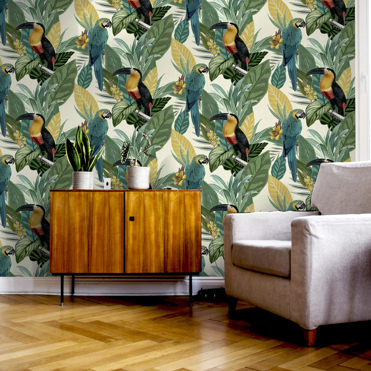 York Trudie Multicolor Toucan Macaw Wallpaper
