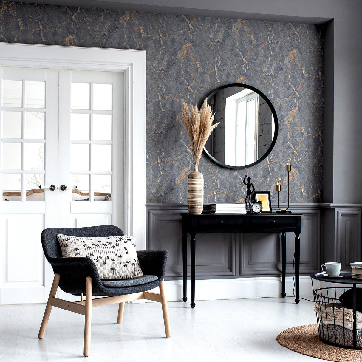 York Darcel Grey Granite Wallpaper