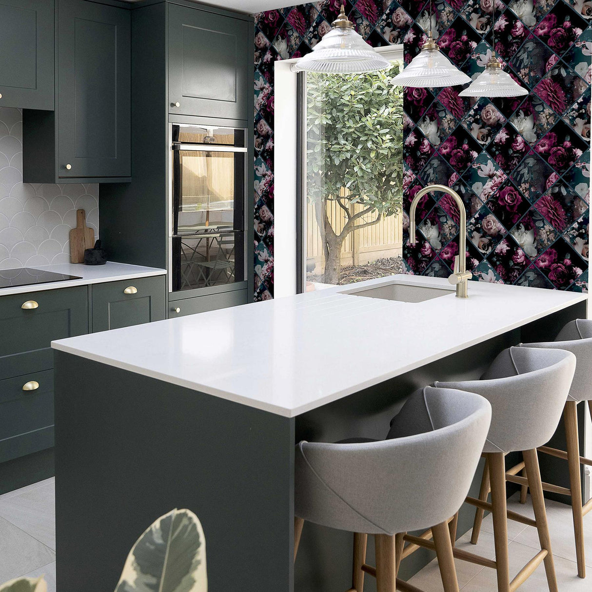 York Gianna Purple Floral Squares Wallpaper
